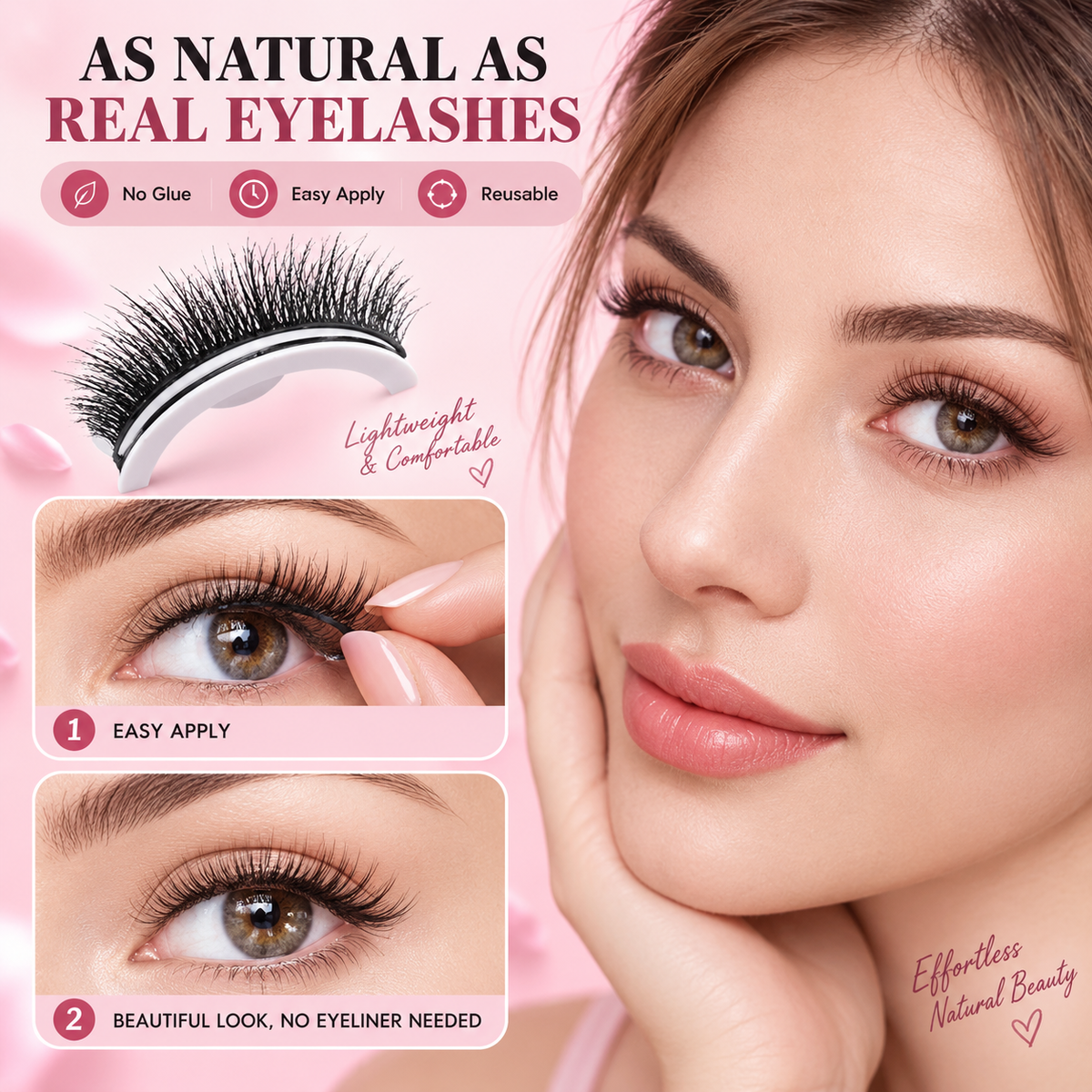 Reusable Self-Adhesive Eyelashes – No-Glue Natural False Lashes