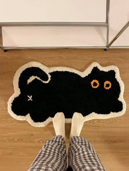 Cute Cat Pattern Floor Mat 40X60cm (15.7X23.6inch), Soft Plush Non-Slip Water Absorbent Bath Mat For Bathroom, Bedroom, Living Room, Kitchen, Entryway, Washable, New Arrival Autumn Season, Halloween Decoration