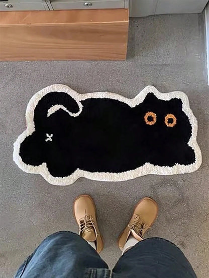 Cute Cat Pattern Floor Mat 40X60cm (15.7X23.6inch), Soft Plush Non-Slip Water Absorbent Bath Mat For Bathroom, Bedroom, Living Room, Kitchen, Entryway, Washable, New Arrival Autumn Season, Halloween Decoration