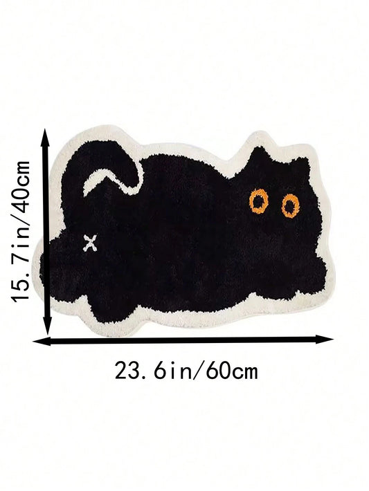 Cute Cat Pattern Floor Mat 40X60cm (15.7X23.6inch), Soft Plush Non-Slip Water Absorbent Bath Mat For Bathroom, Bedroom, Living Room, Kitchen, Entryway, Washable, New Arrival Autumn Season, Halloween Decoration