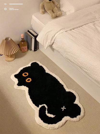 Cute Cat Pattern Floor Mat 40X60cm (15.7X23.6inch), Soft Plush Non-Slip Water Absorbent Bath Mat For Bathroom, Bedroom, Living Room, Kitchen, Entryway, Washable, New Arrival Autumn Season, Halloween Decoration