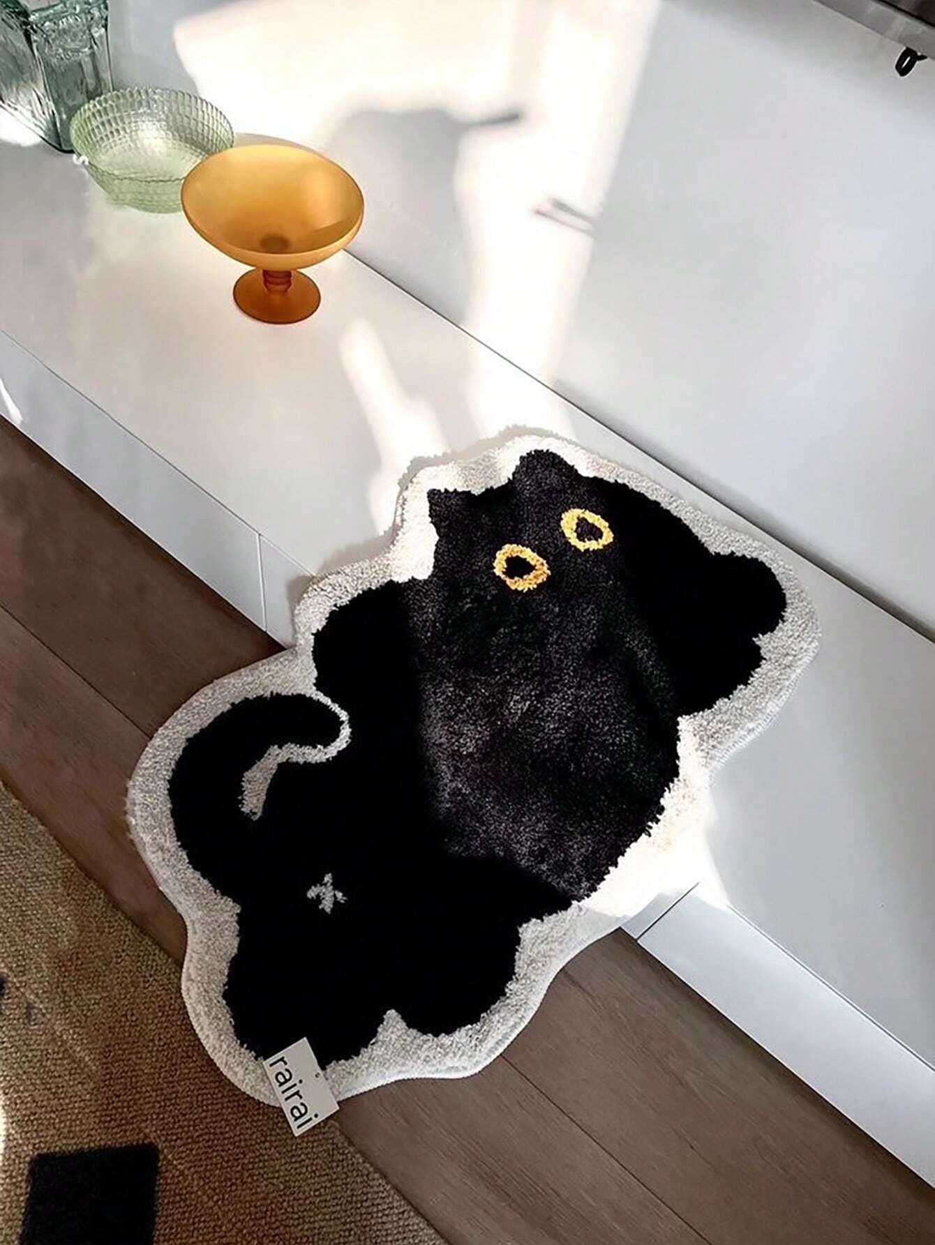 Cute Cat Pattern Floor Mat 40X60cm (15.7X23.6inch), Soft Plush Non-Slip Water Absorbent Bath Mat For Bathroom, Bedroom, Living Room, Kitchen, Entryway, Washable, New Arrival Autumn Season, Halloween Decoration