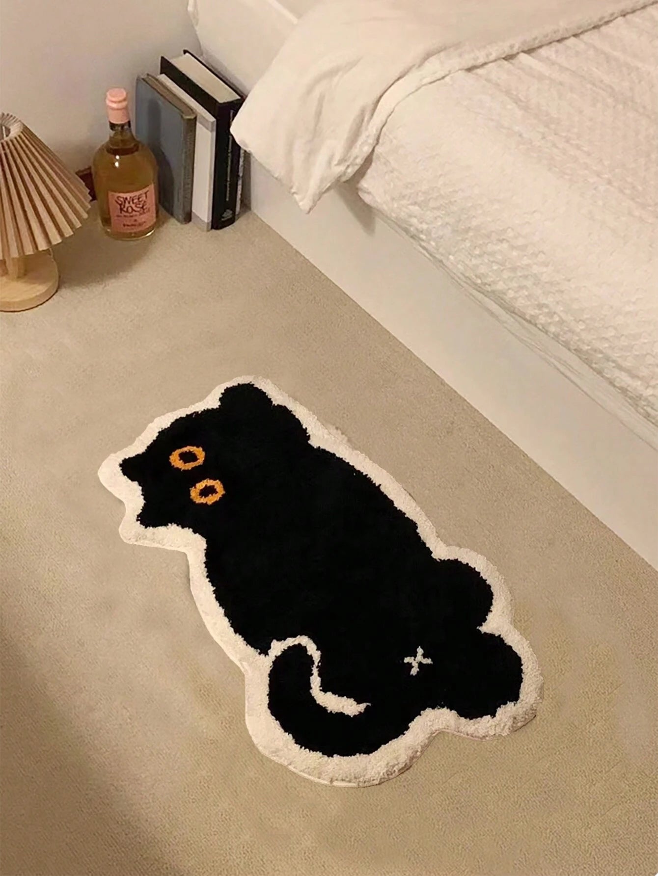 Cute Cat Pattern Floor Mat 40X60cm (15.7X23.6inch), Soft Plush Non-Slip Water Absorbent Bath Mat For Bathroom, Bedroom, Living Room, Kitchen, Entryway, Washable, New Arrival Autumn Season, Halloween Decoration